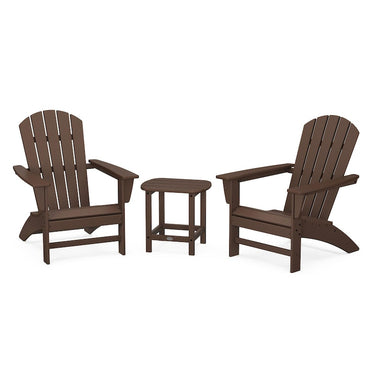POLYWOOD Nautical 3-Piece Adirondack Set w/ South Beach 18-Inch Side Table - Mahogany